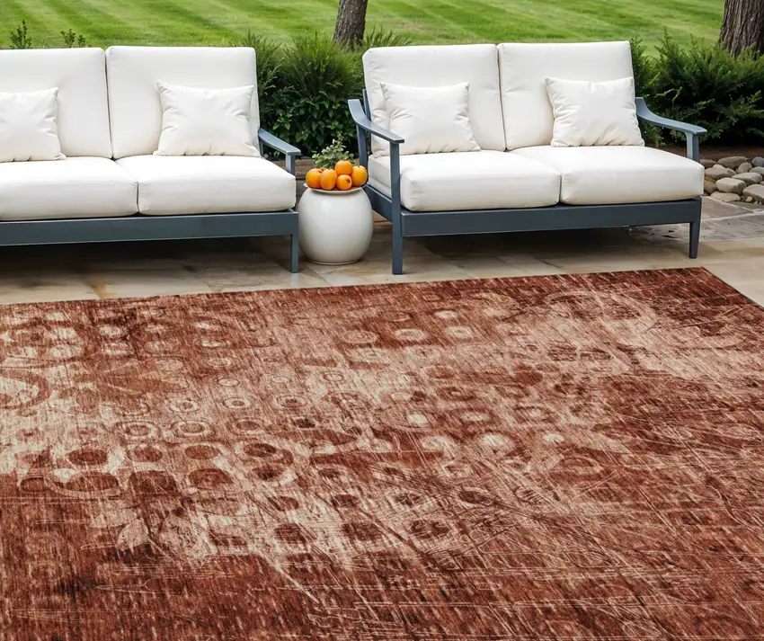 Orange Ikat Washable Non Skid Indoor Outdoor Area Rug Photo 1