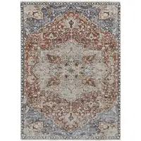 Photo of Orange Ivory And Blue Floral Power Loom Area Rug With Fringe