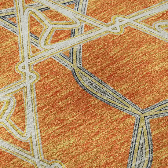 Orange Ivory And Blue Geometric Washable Area Rug With UV Protection Photo 9