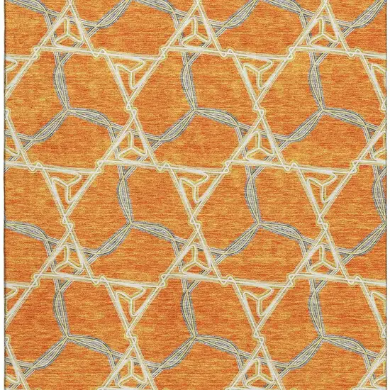 Orange Ivory And Blue Geometric Washable Area Rug With UV Protection Photo 2