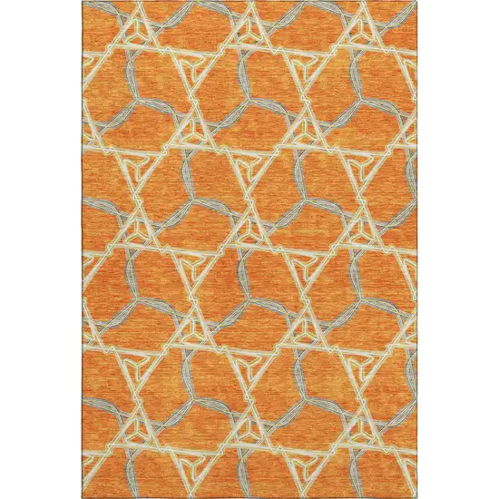 Orange Ivory And Blue Geometric Washable Area Rug With UV Protection Photo 1