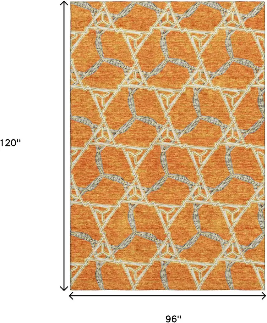 Orange Ivory And Blue Geometric Washable Area Rug With UV Protection Photo 9
