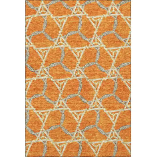 Orange Ivory And Blue Geometric Washable Area Rug With UV Protection Photo 2