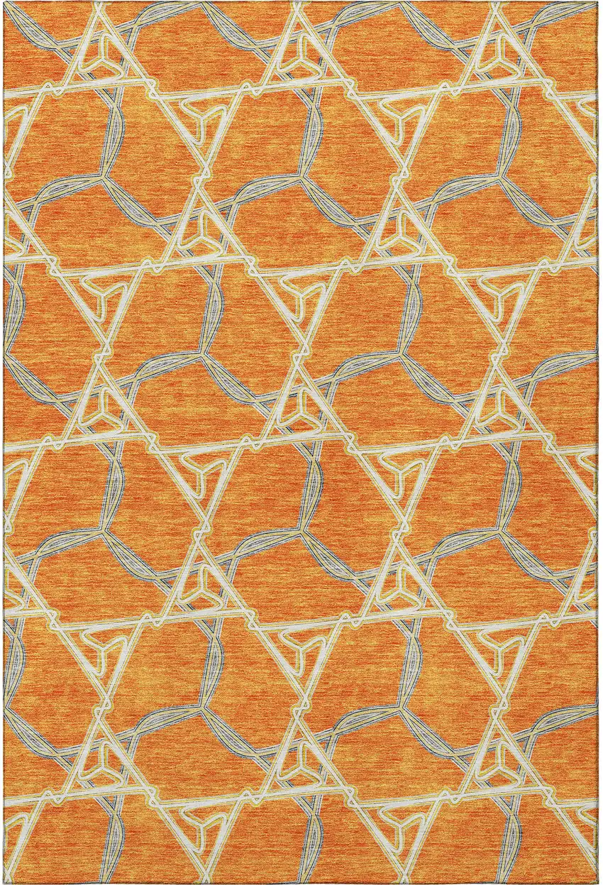 Orange Ivory And Blue Geometric Washable Area Rug With UV Protection Photo 2