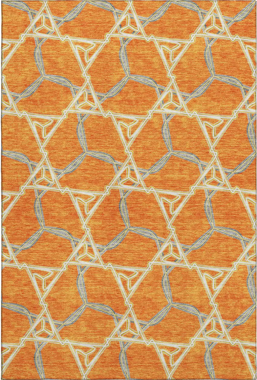 Orange Ivory And Blue Geometric Washable Area Rug With UV Protection Photo 1