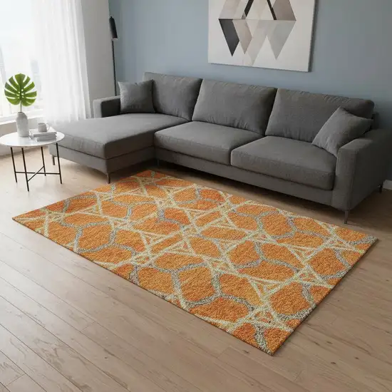 Orange Ivory And Blue Geometric Washable Area Rug With UV Protection Photo 2