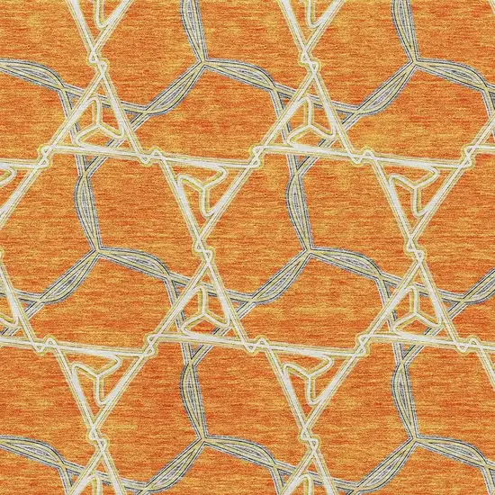 Orange Ivory And Blue Geometric Washable Area Rug With UV Protection Photo 2