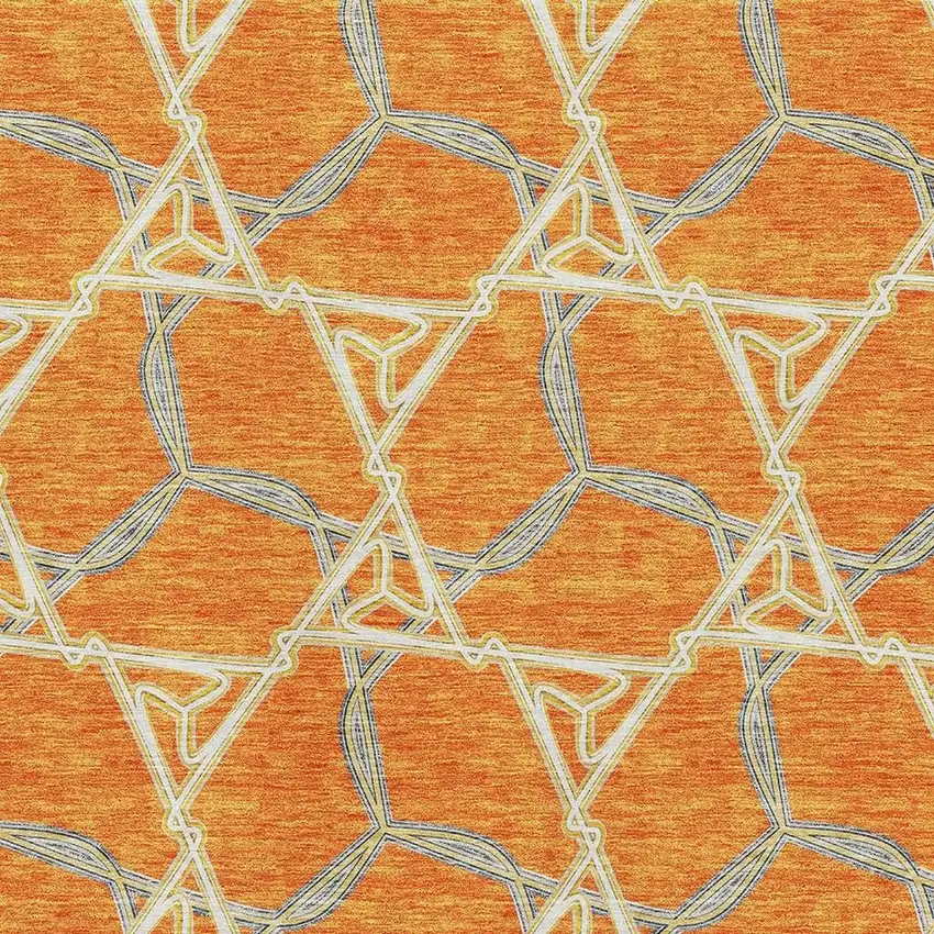 Orange Ivory And Blue Geometric Washable Area Rug With UV Protection Photo 2