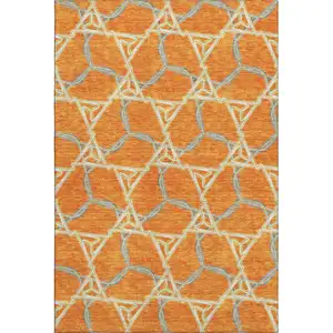 Photo of Orange Ivory And Blue Geometric Washable Area Rug With UV Protection