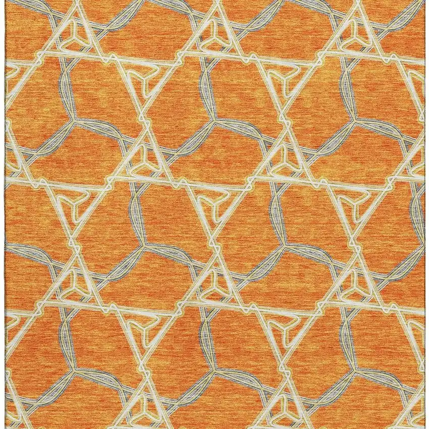 Orange Ivory And Blue Geometric Washable Area Rug With UV Protection Photo 3