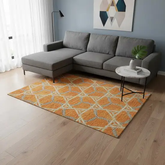 Orange Ivory And Blue Geometric Washable Area Rug With UV Protection Photo 2