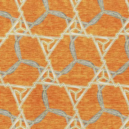 Orange Ivory And Blue Geometric Washable Area Rug With UV Protection Photo 2