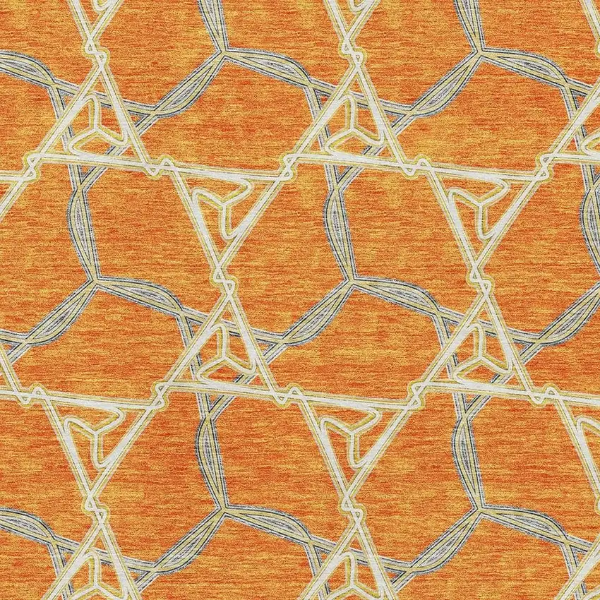 Orange Ivory And Blue Geometric Washable Area Rug With UV Protection Photo 2