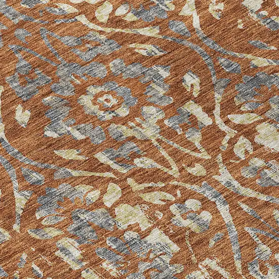 Orange Ivory And Dark Gray Floral Washable Indoor Outdoor Area Rug Photo 6