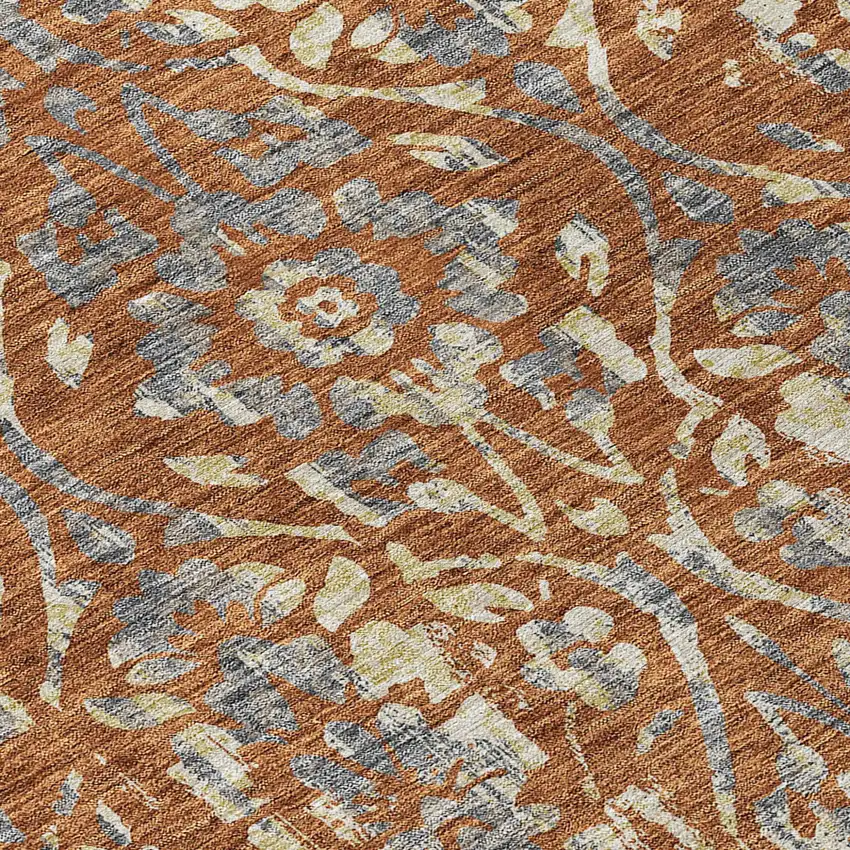 Orange Ivory And Dark Gray Floral Washable Indoor Outdoor Area Rug Photo 6