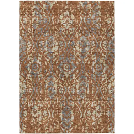 Orange Ivory And Dark Gray Floral Washable Indoor Outdoor Area Rug Photo 2