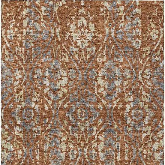 Orange Ivory And Dark Gray Floral Washable Indoor Outdoor Area Rug Photo 7