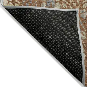 Photo of Orange Ivory And Dark Gray Floral Washable Indoor Outdoor Area Rug
