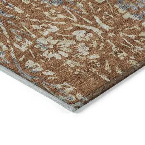 Orange Ivory And Dark Gray Floral Washable Indoor Outdoor Area Rug Photo 5