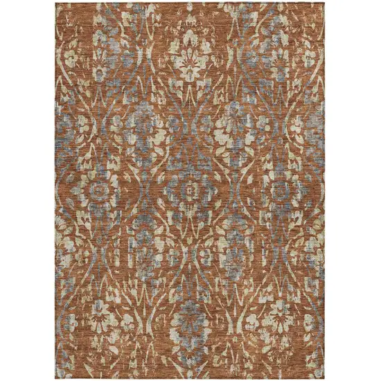 Orange Ivory And Dark Gray Floral Washable Indoor Outdoor Area Rug Photo 8