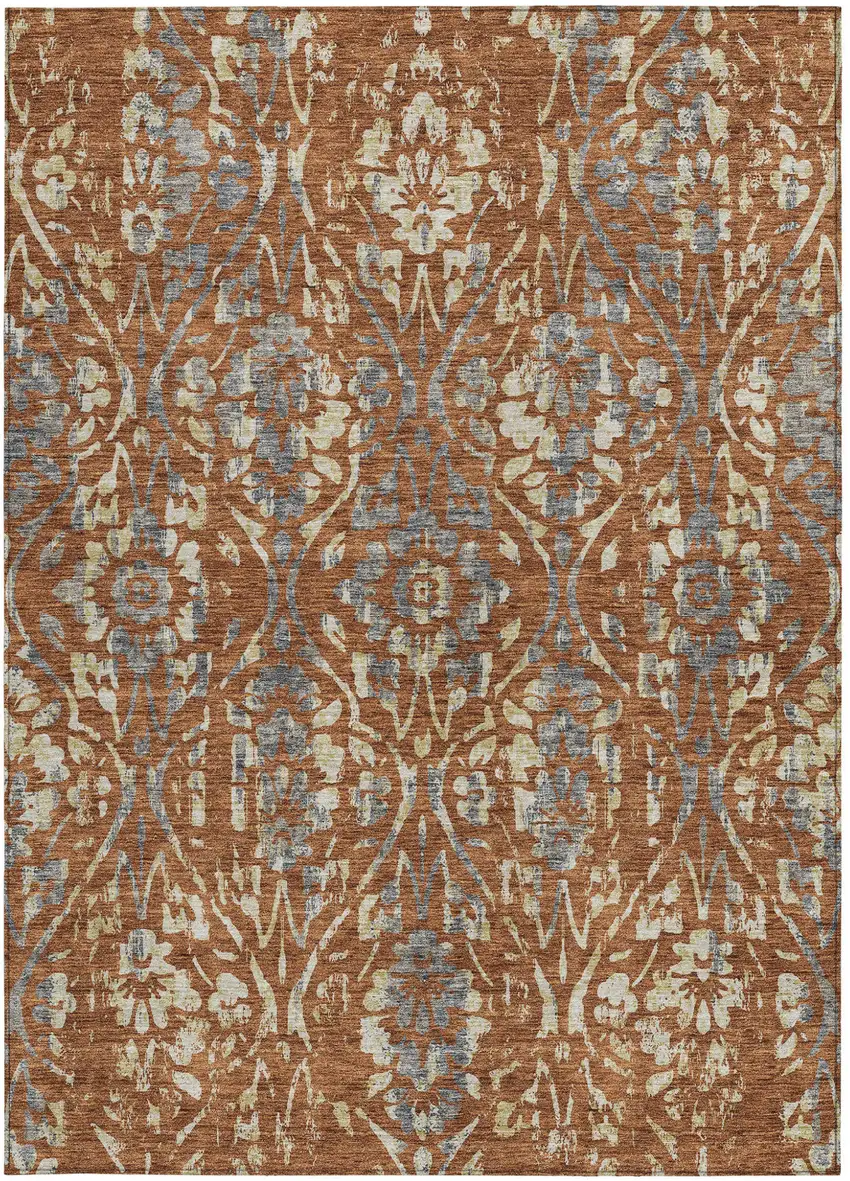 Orange Ivory And Dark Gray Floral Washable Indoor Outdoor Area Rug Photo 8