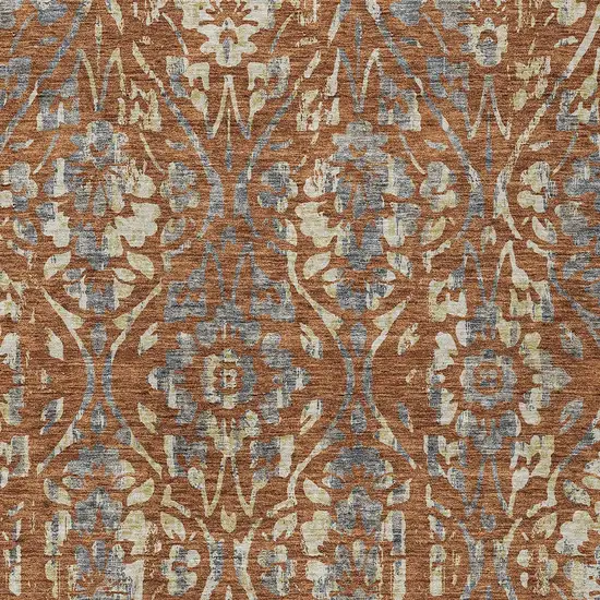 Orange Ivory And Dark Gray Floral Washable Indoor Outdoor Area Rug Photo 7