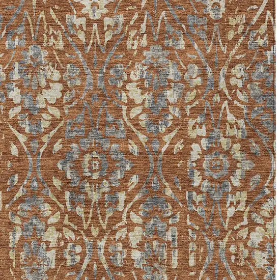 Orange Ivory And Dark Gray Floral Washable Indoor Outdoor Area Rug Photo 5