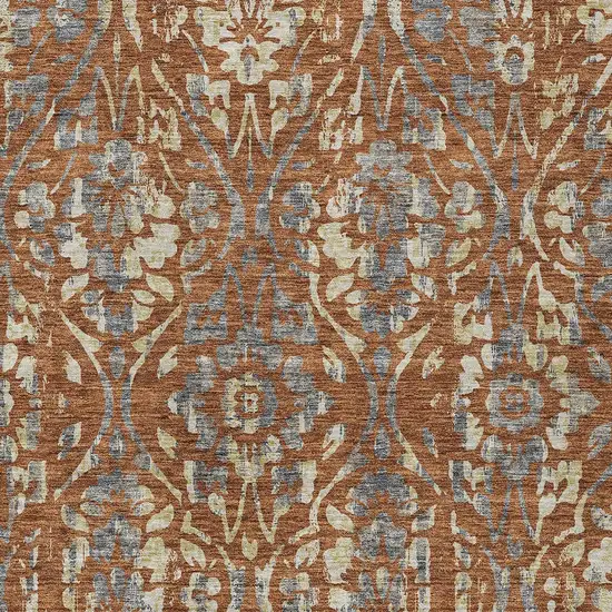 Orange Ivory And Dark Gray Floral Washable Indoor Outdoor Area Rug Photo 7