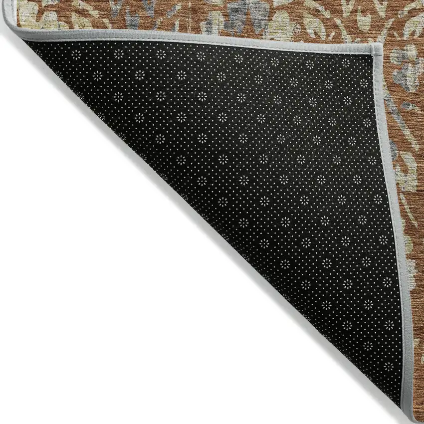 Orange Ivory And Dark Gray Floral Washable Indoor Outdoor Area Rug Photo 4