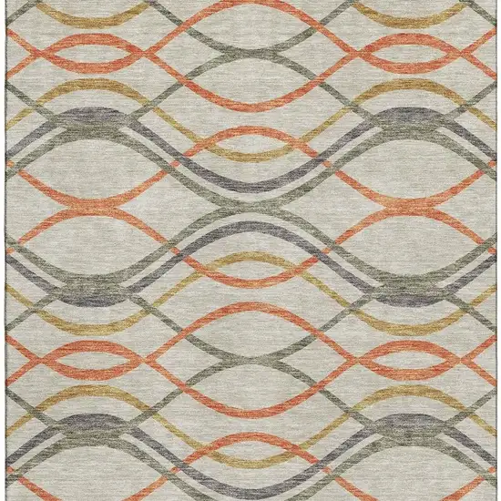 Orange Ivory And Gold Abstract Washable Area Rug With UV Protection Photo 3