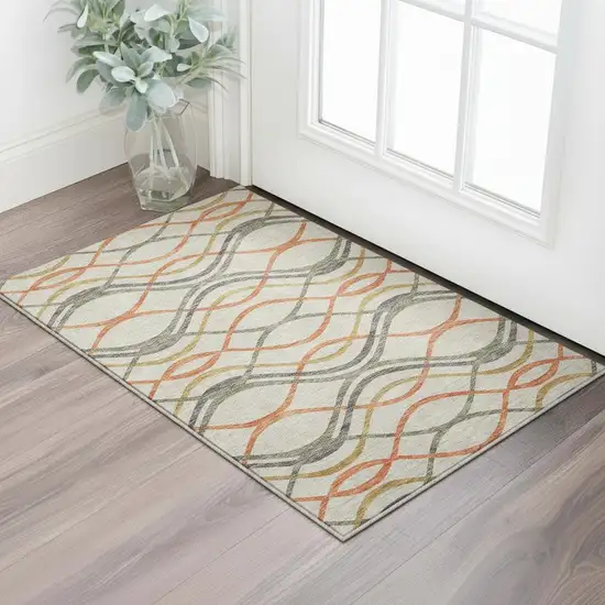 Orange Ivory And Gold Abstract Washable Area Rug With UV Protection Photo 2