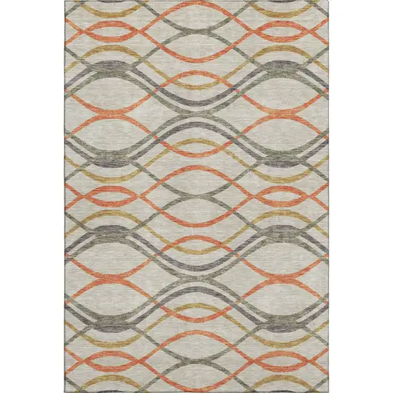 Orange Ivory And Gold Abstract Washable Area Rug With UV Protection Photo 1