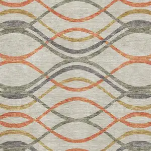Photo of Orange Ivory And Gold Abstract Washable Area Rug With UV Protection