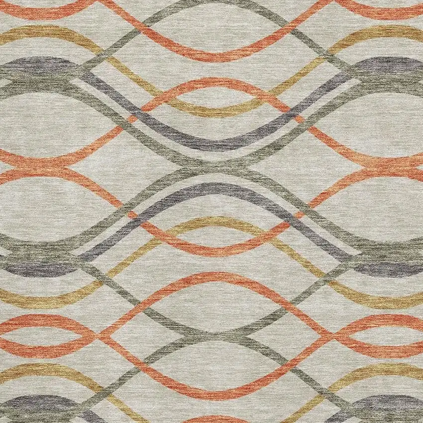 Orange Ivory And Gold Abstract Washable Area Rug With UV Protection Photo 3