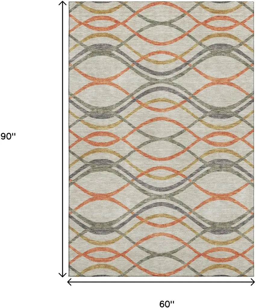 Orange Ivory And Gold Abstract Washable Area Rug With UV Protection Photo 3