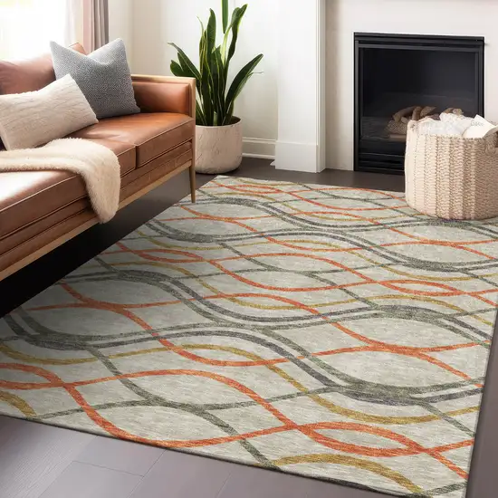 Orange Ivory And Gold Abstract Washable Area Rug With UV Protection Photo 5