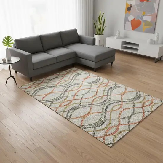 Orange Ivory And Gold Abstract Washable Area Rug With UV Protection Photo 2