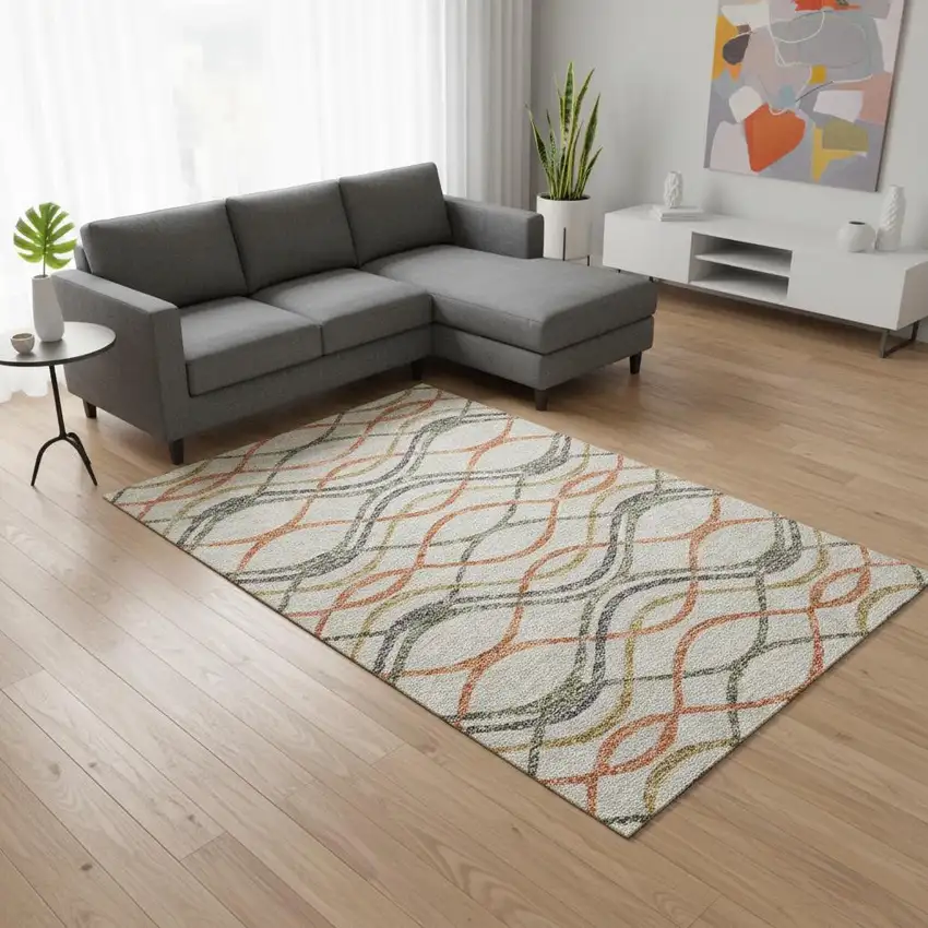 Orange Ivory And Gold Abstract Washable Area Rug With UV Protection Photo 2