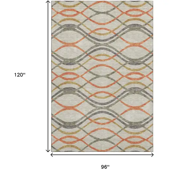 Orange Ivory And Gold Abstract Washable Area Rug With UV Protection Photo 3