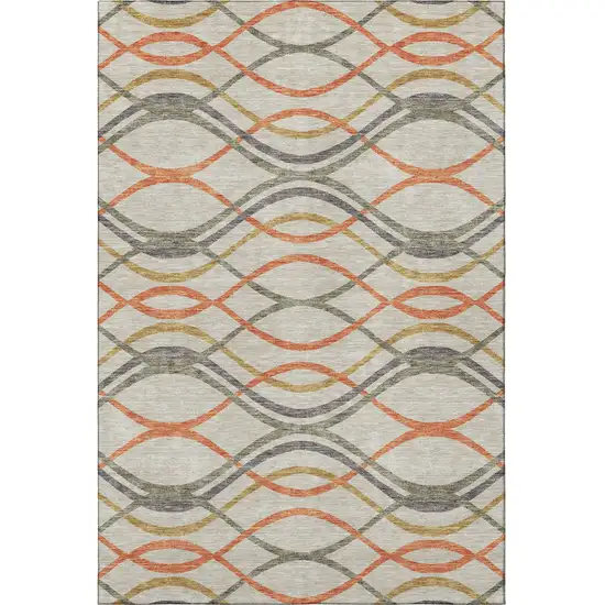 Orange Ivory And Gold Abstract Washable Area Rug With UV Protection Photo 3