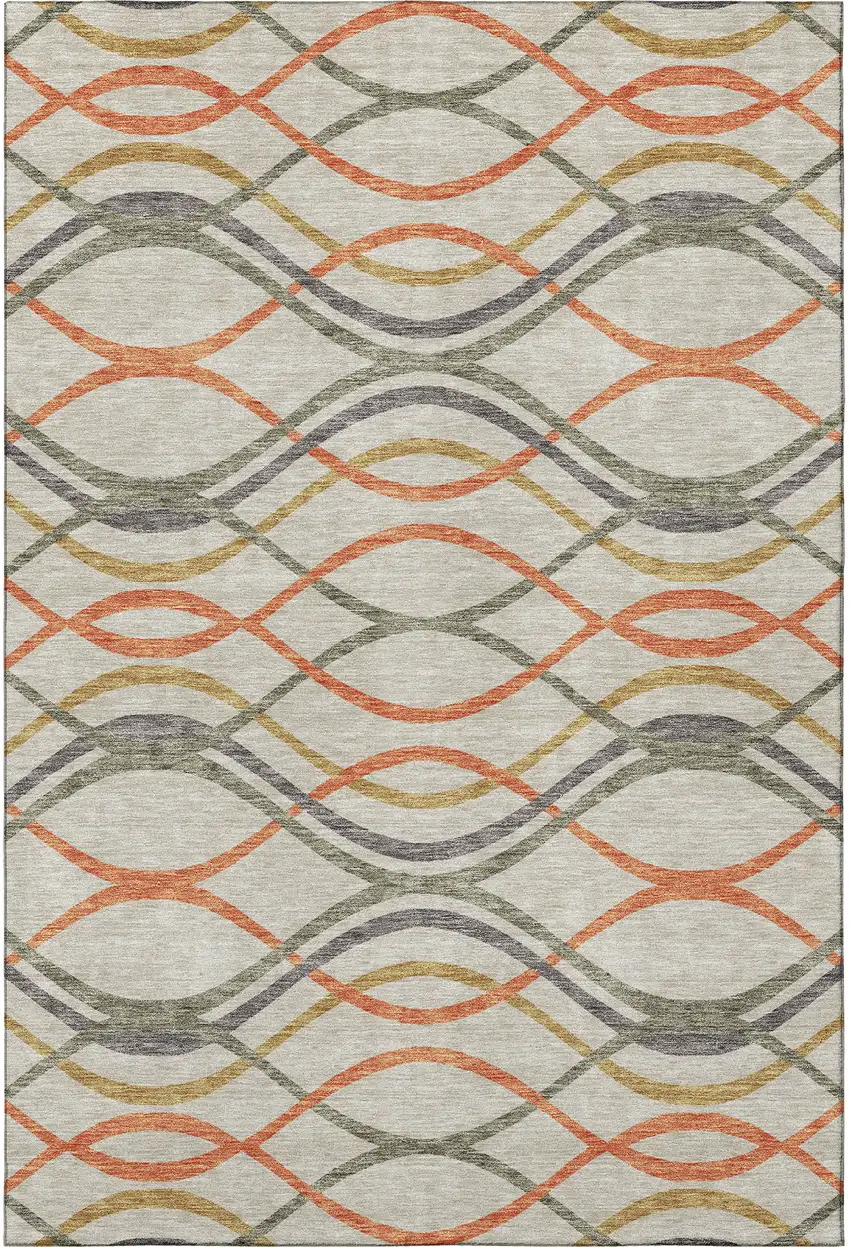 Orange Ivory And Gold Abstract Washable Area Rug With UV Protection Photo 3