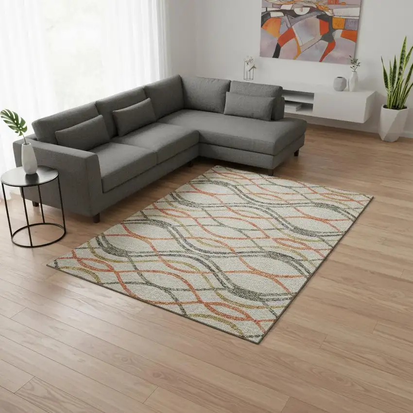 Orange Ivory And Gold Abstract Washable Area Rug With UV Protection Photo 2