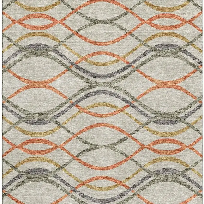 Orange Ivory And Gold Abstract Washable Area Rug With UV Protection Photo 4