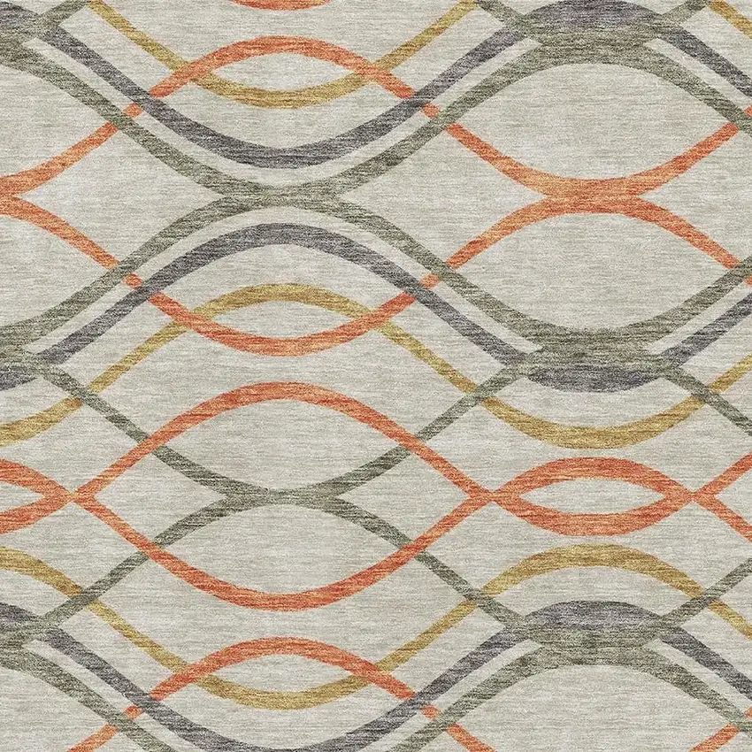 Orange Ivory And Gold Abstract Washable Area Rug With UV Protection Photo 3