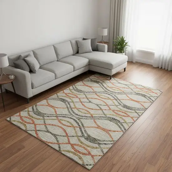 Orange Ivory And Gold Abstract Washable Area Rug With UV Protection Photo 2