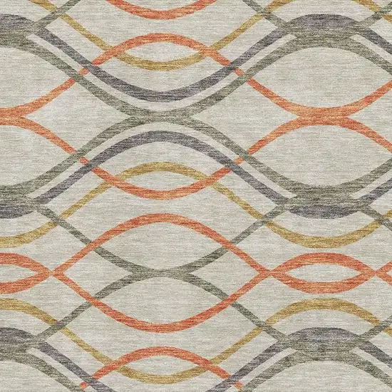 Orange Ivory And Gold Abstract Washable Area Rug With UV Protection Photo 3