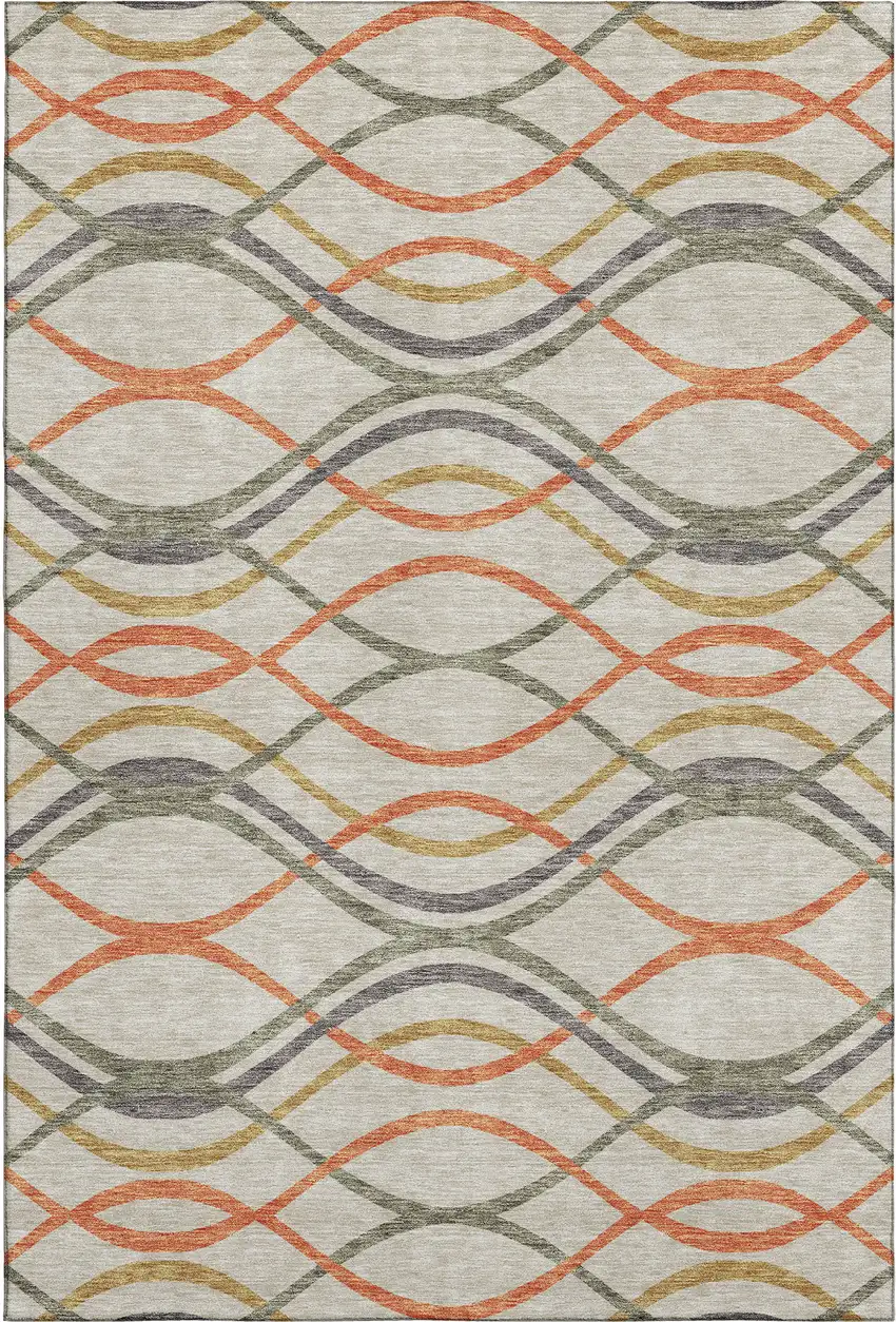 Orange Ivory And Gold Abstract Washable Area Rug With UV Protection Photo 1