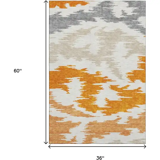 Orange Ivory And Gray Abstract Washable Area Rug With UV Protection Photo 3