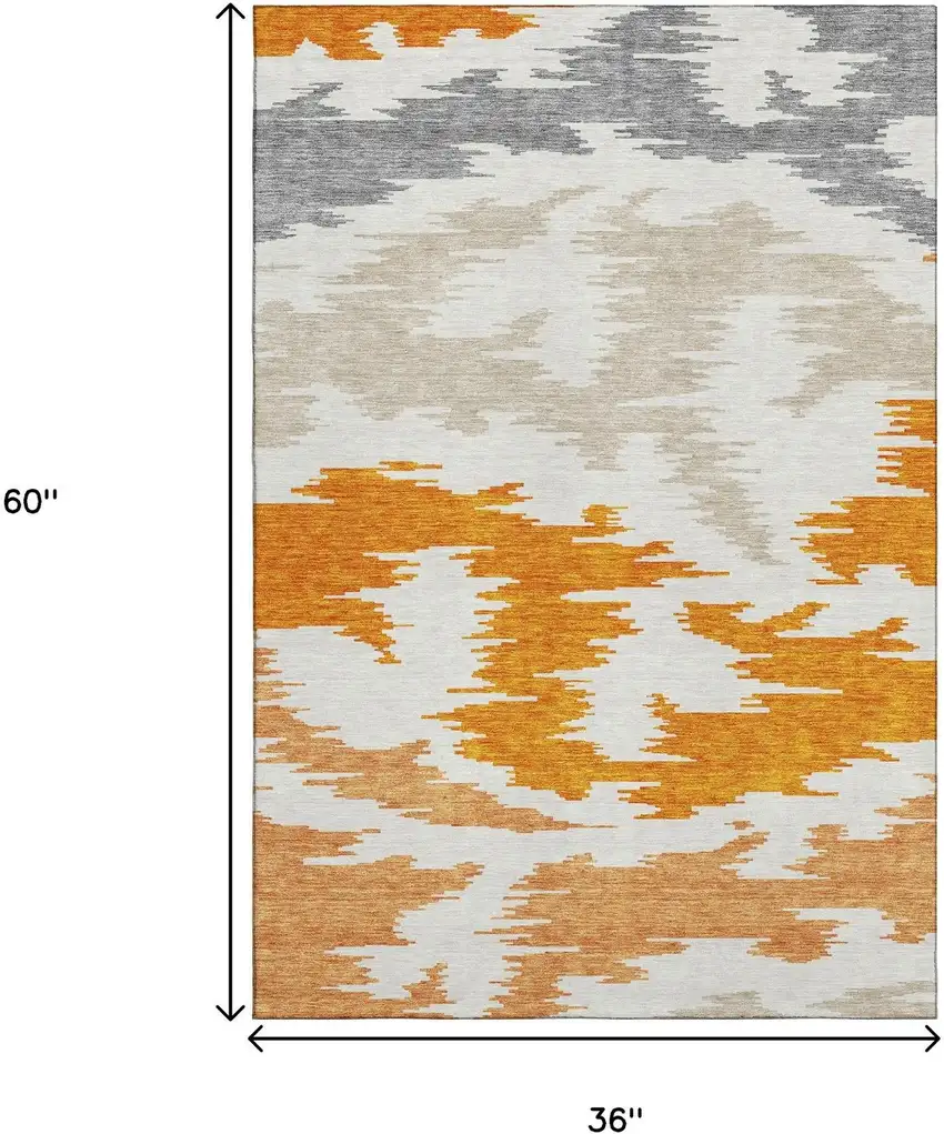Orange Ivory And Gray Abstract Washable Area Rug With UV Protection Photo 3