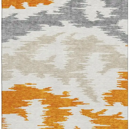 Orange Ivory And Gray Abstract Washable Area Rug With UV Protection Photo 4